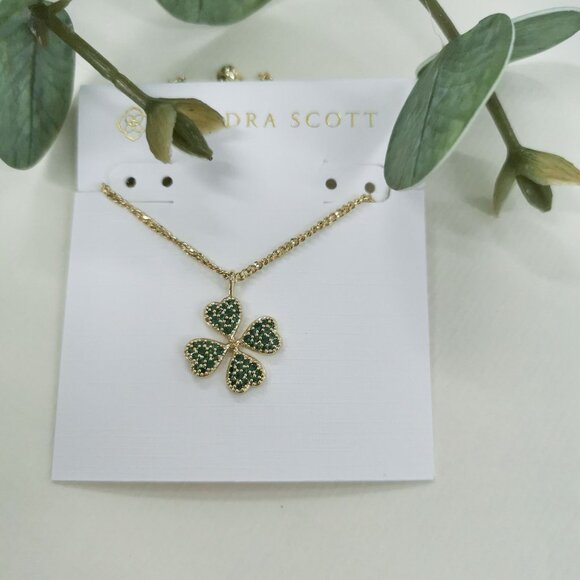 Kendra Scott Clover Gold Green Crystal Short Necklace - Picture 6 of 6